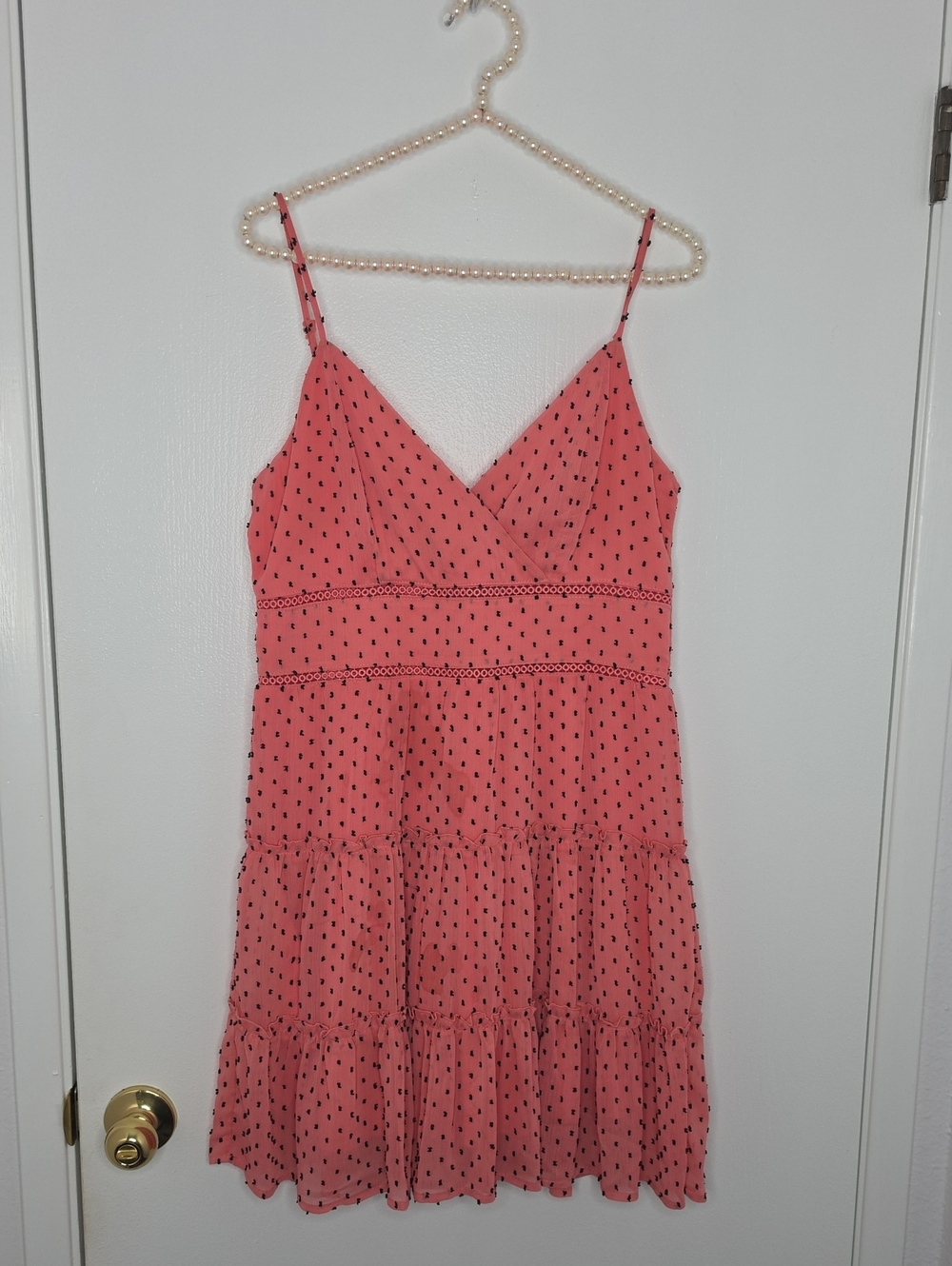 Trixxi Coral Pink Polka Dot Spaghetti Strap Mini Dress Size L